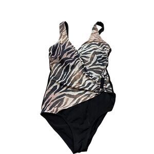 Swimsuits For All Brand Zebra Print and Black One Piece Swim Suit Size 10
